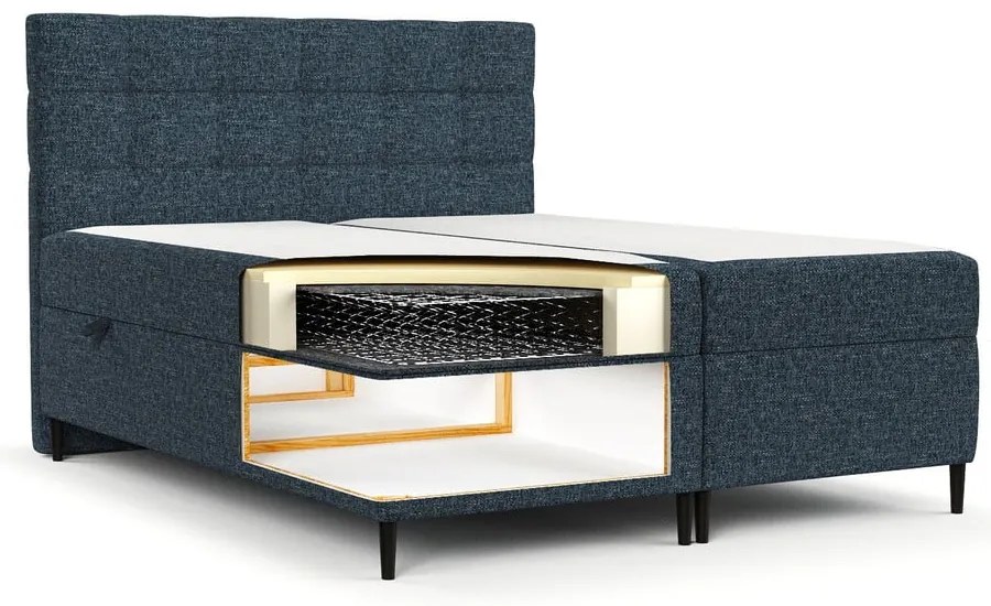 Sötétkék ágyneműtartós boxspring ágy 180x200 cm Urbaneo – Maison de Rêve