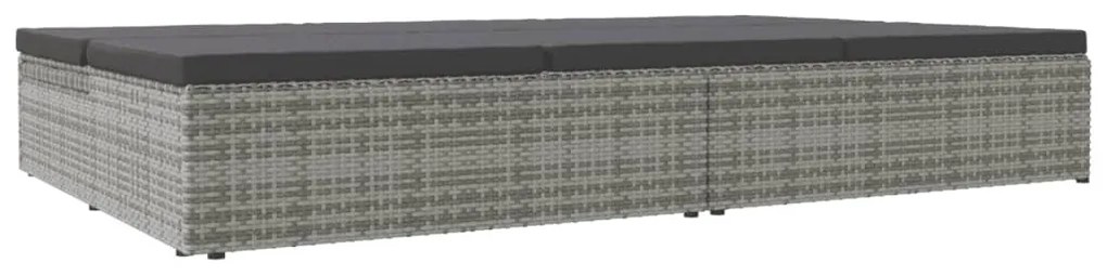 Sötétszürke polyrattan átalakítható napozóágy párnákkal