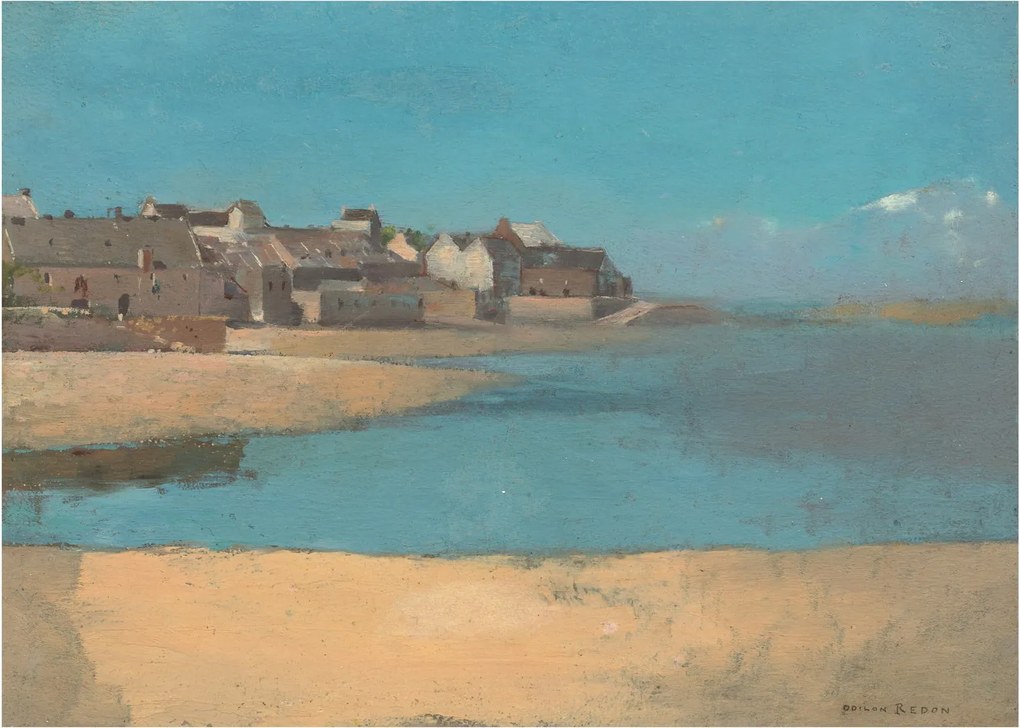 Üveg kép - Odilon Redon, Village by the Sea in Brittany, reprodukciók (70x50 cm)