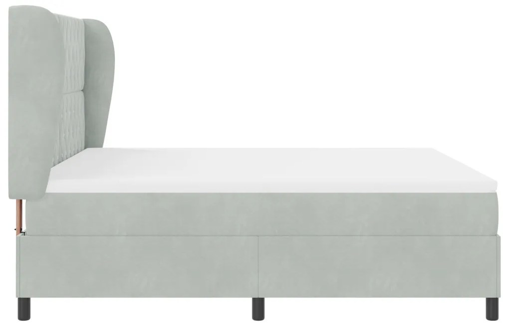 Boxspring Ágy Matracal - Világosszürke, 180x200 cm, Bársony