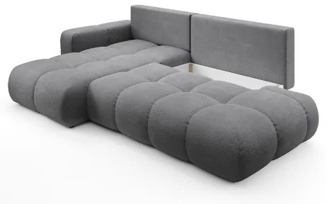 Ágyazható kárpitozott sarokülőgarnitúra tárolóval, L-alakú, ALMADA, balos, szürke