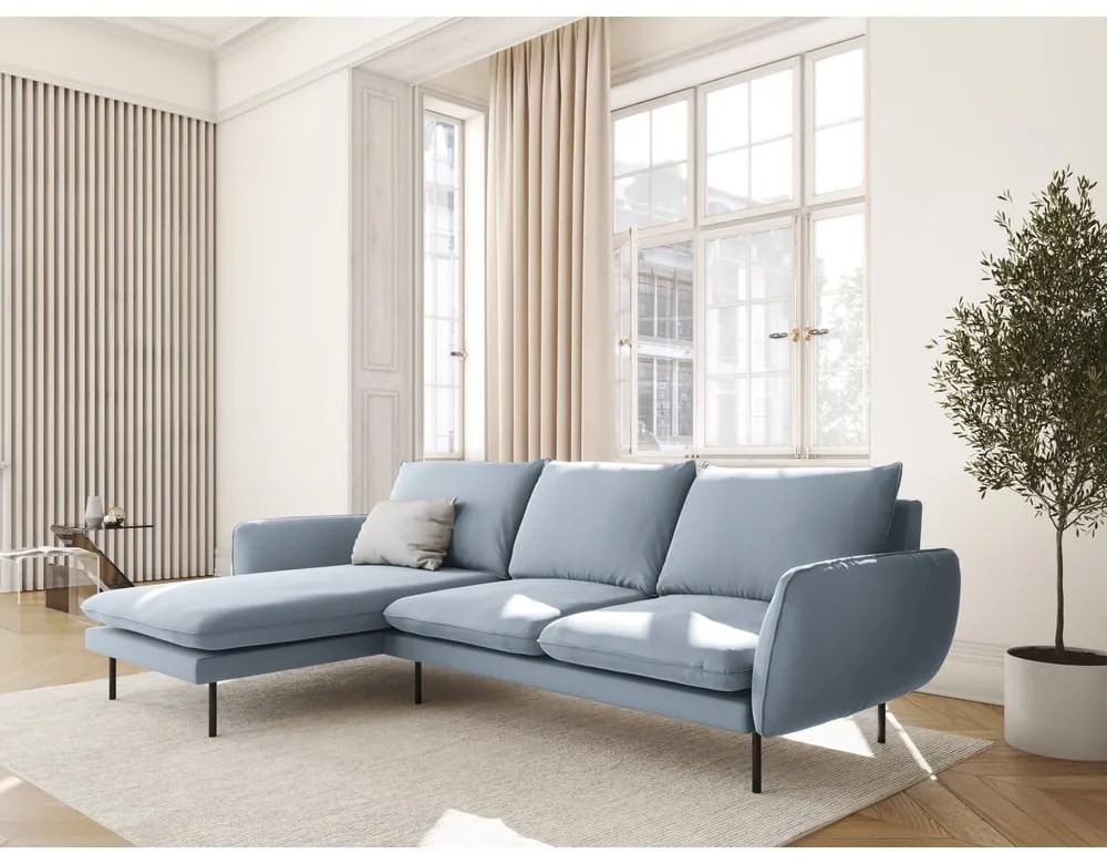 Világoskék bársony sarokkanapé (bal oldali) Vienna – Cosmopolitan Design