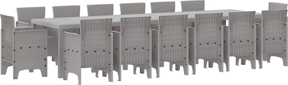 vidaXL Kert étkező szett 15 pcs Világosszürke Polt rattan