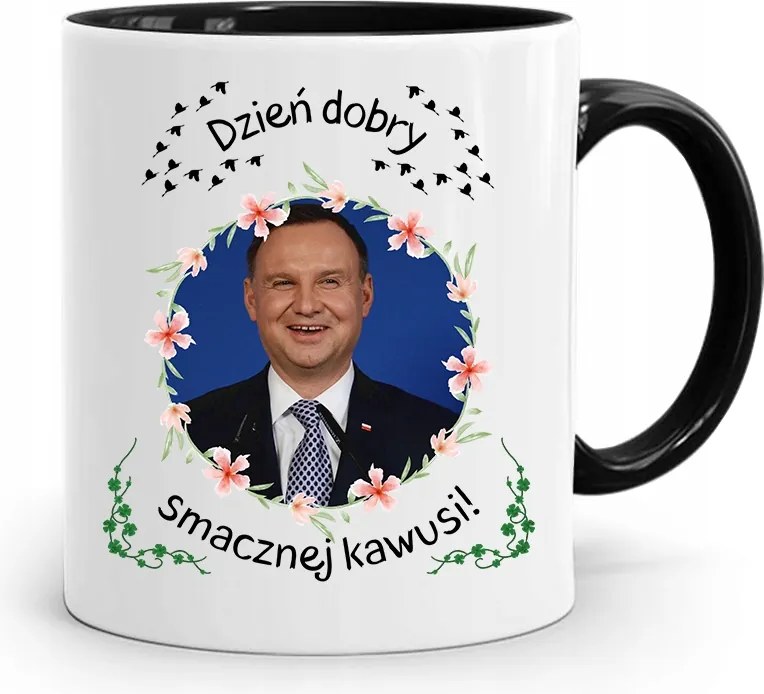 Andrzej Duda Elnök Fekete Bögre Ajándék fényképes nyomtatással