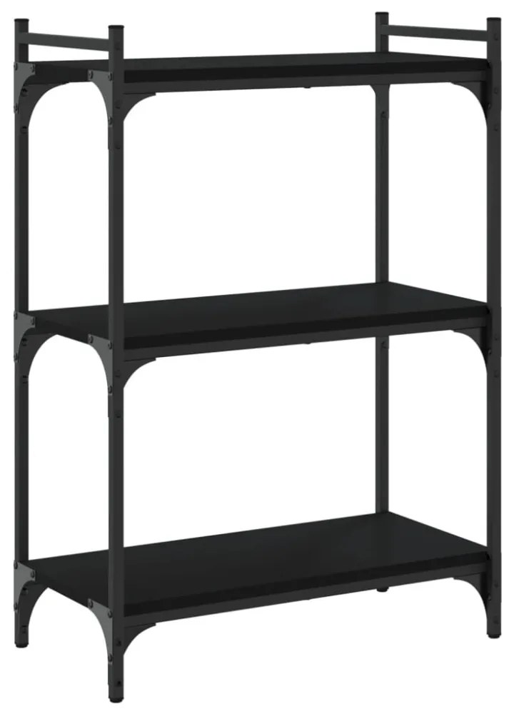3 szintes fekete szerelt fa könyvespolc 60x30x86 cm