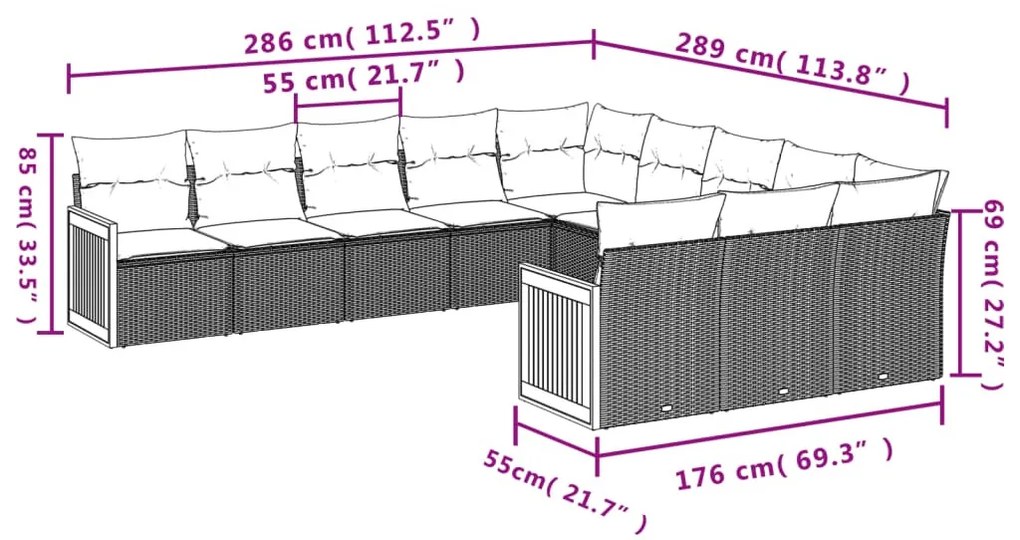 11 részes bézs polyrattan kerti ülőgarnitúra párnákkal