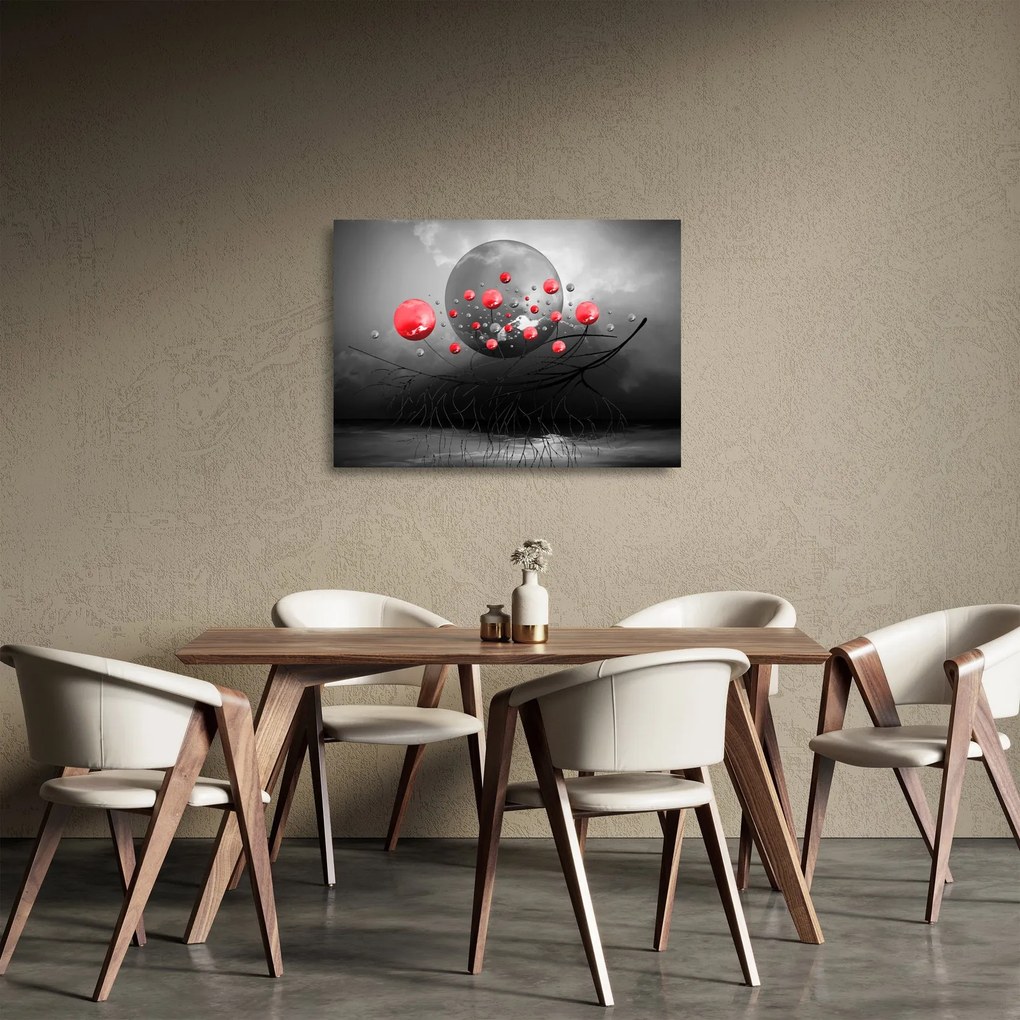 Piros absztrakt gömbök képe (üvegen) (70x50 cm)