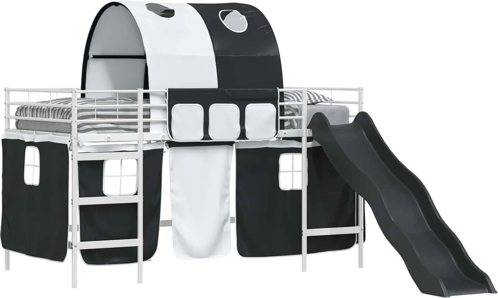 vidaXL Gyerekek Loft Ágykerete Fehér és fekete 79,5 x 200 cm Fém
