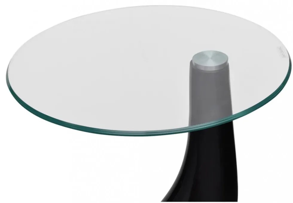 2 db magasfényű fekete dohányzóasztal kerek üveglappal