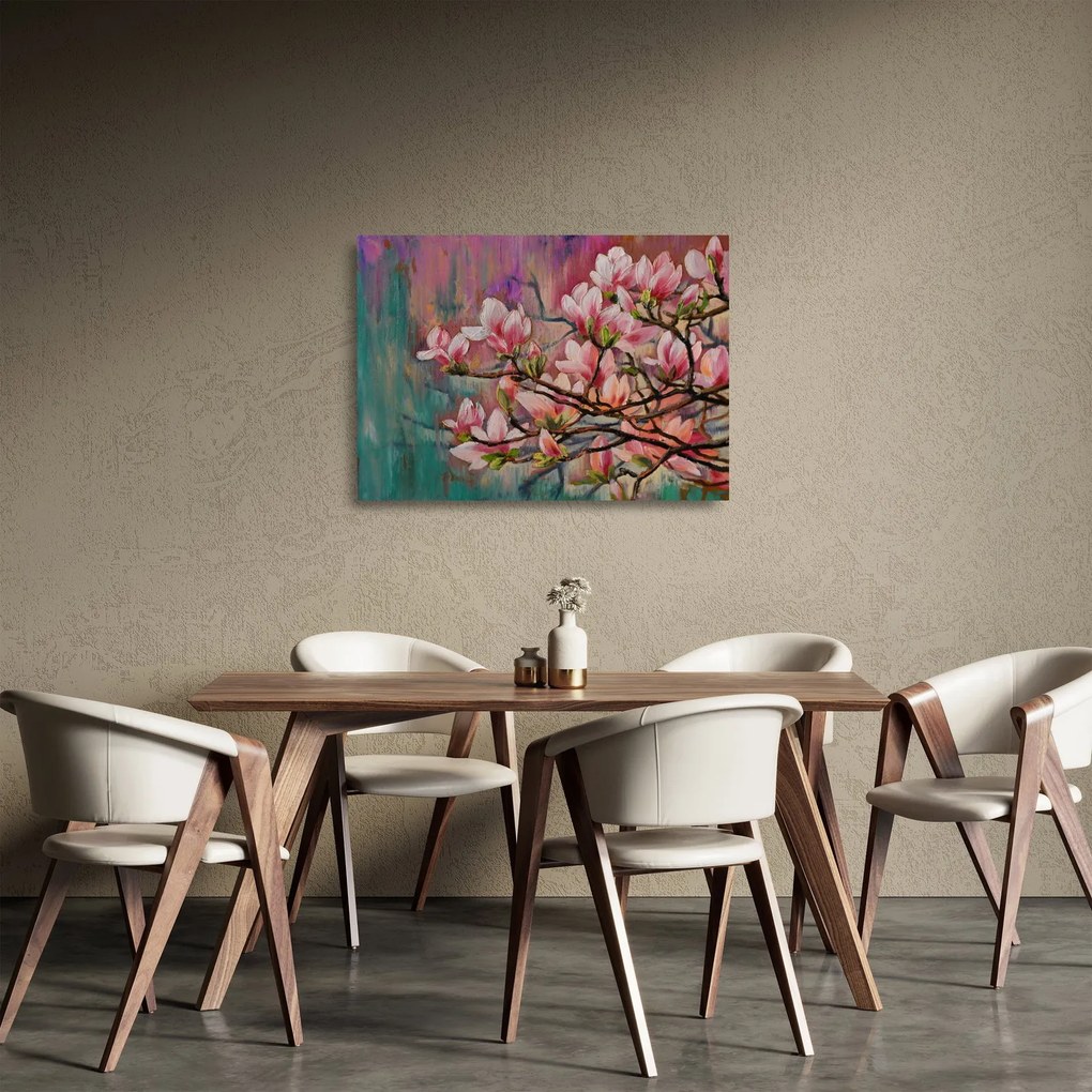 Kép - olajfestmény, virágzó Sakura (üvegen) (70x50 cm)