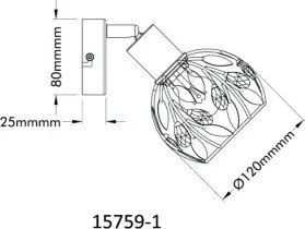 Globo 15759-1 Fali spotlámpa, fém fekete matt, fém arany színű, fekete patinázott, tiszta akril kristályok, SzxM: 120x160mm, Mélység: 210mm, 1x E14 25W 230V izzó nélkül