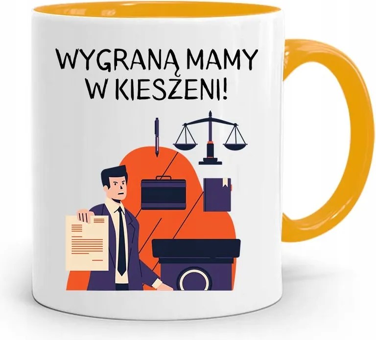 Sárga Bögre Ügyvédnek Nyerő Zsebben, fényképes nyomattal