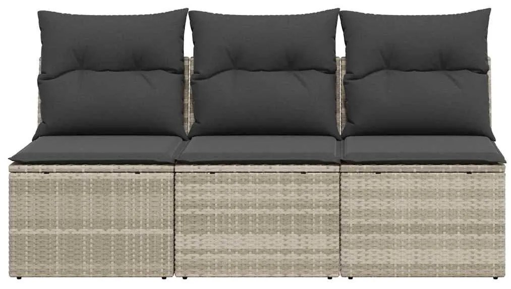 3 személyes világosszürke polyrattan kerti kanapé párnával