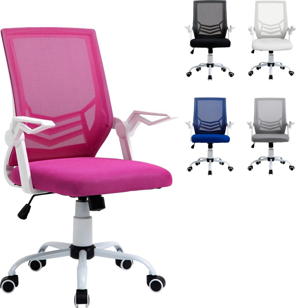 Vinsetto Ergonomikus Irodai Szék Forgószék Magasságállító Felhajtható Kartámlával Légáteresztő Lumbális Támasszal 62,5x55x94-104 cm Rózsaszín | Aosom