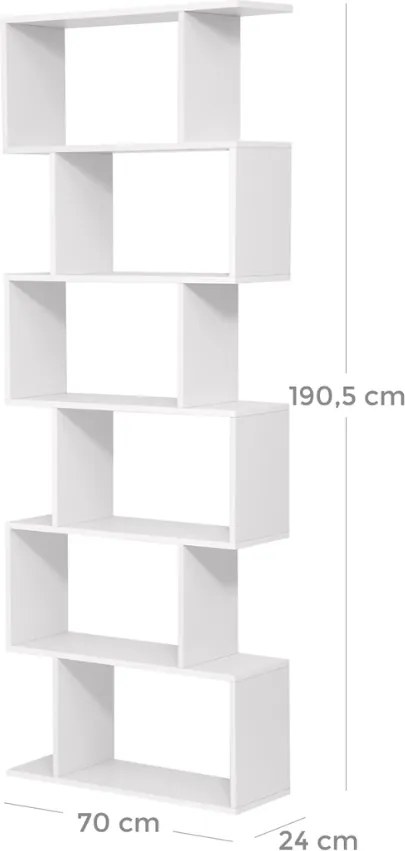 PRESTON könyvespolc, 70x24x190,5cm, fehér Vasagle