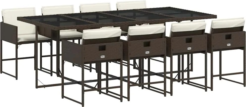 vidaXL 9 részes barna polyrattan kerti étkezőgarnitúra párnákkal