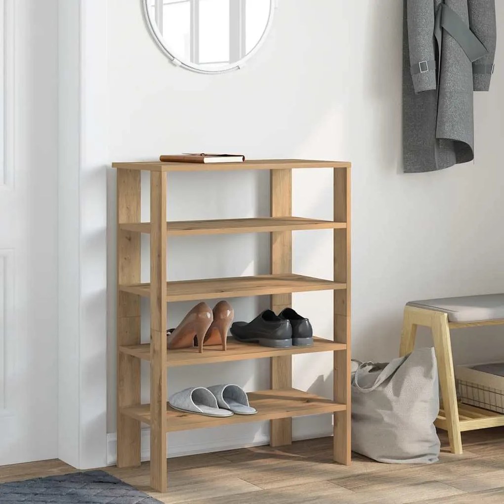 kézműves tölgy színű szerelt fa cipősszekrény 61x32x87,5 cm
