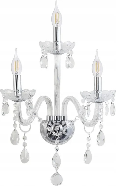 Gyertyatartó fali lámpa 3x40W Cristallo króm glamour, üveg, Candellux