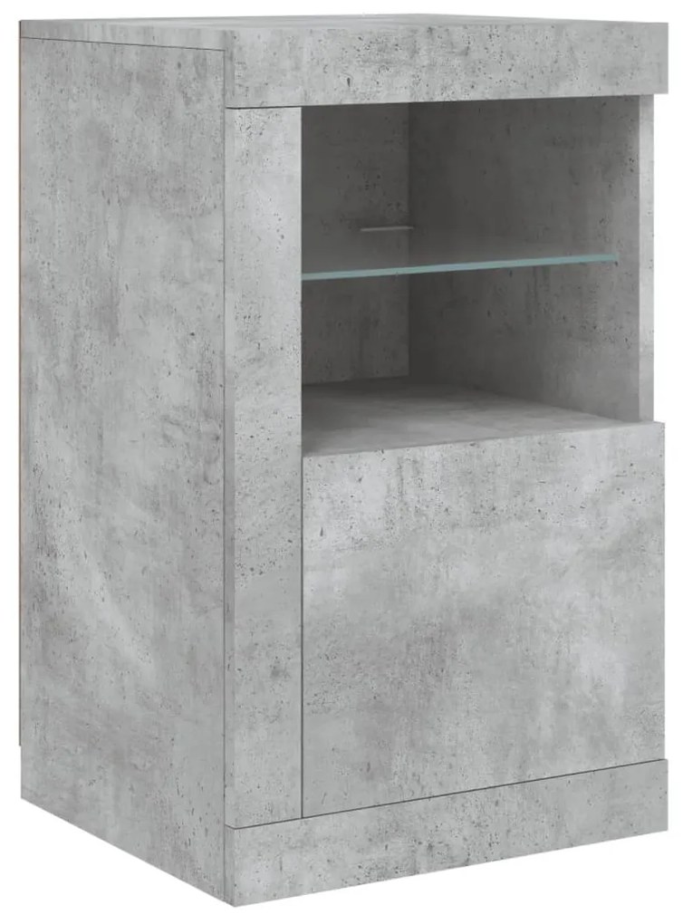 betonszürke tálalószekrény LED-világítással 164 x 37 x 67 cm