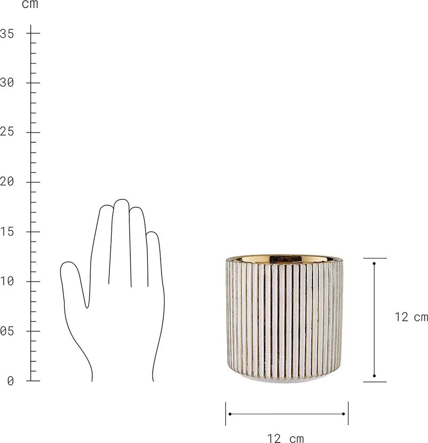 GOLDIE kaspó, fehér-arany csíkos Ø12cm