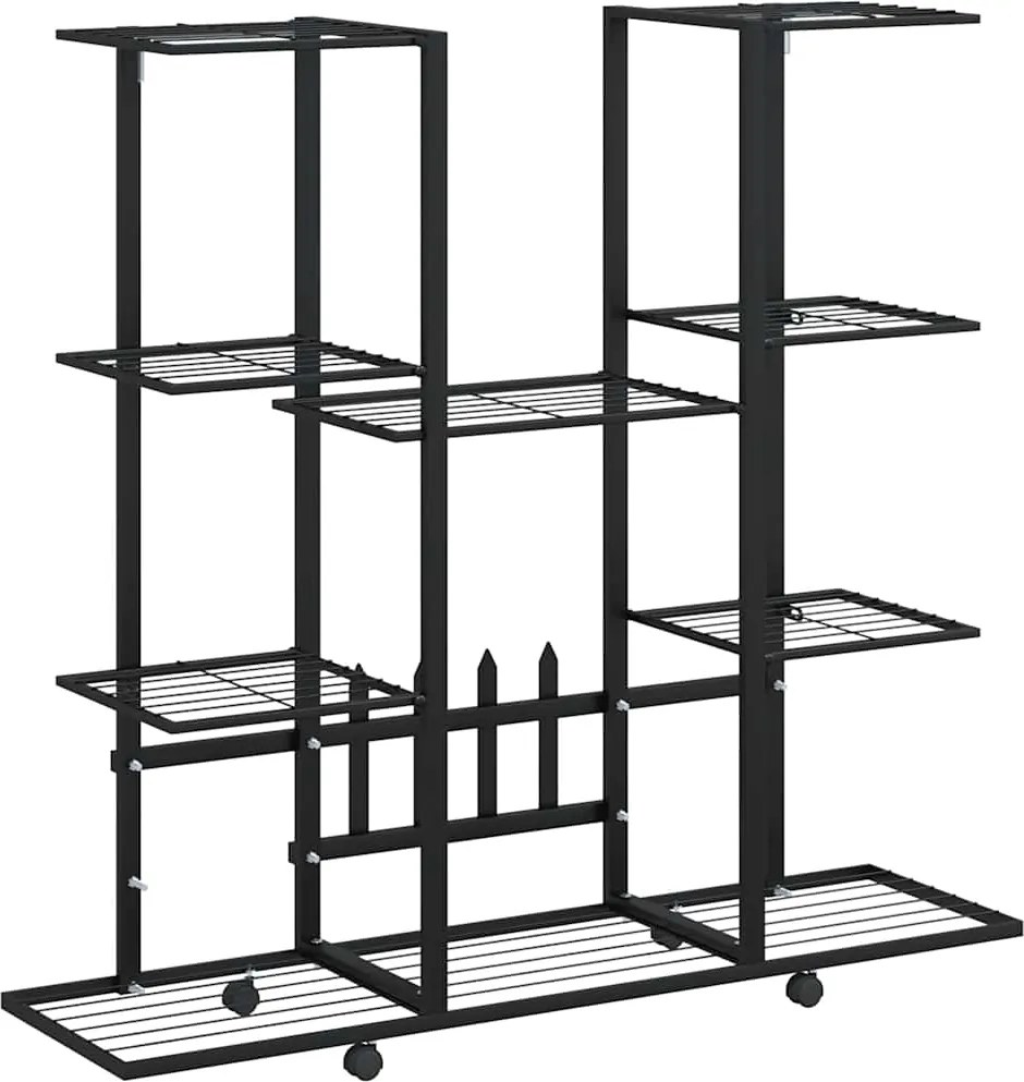 vidaXL fekete vas virágtartó állvány kerekekkel 94,5 x 24,5 x 91,5 cm