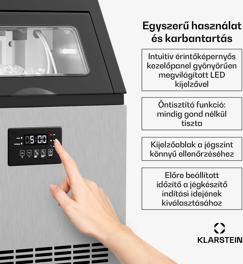 Klarstein Glacial ipari jégkészítő 45 kg LED kijelzővel és ablakkal