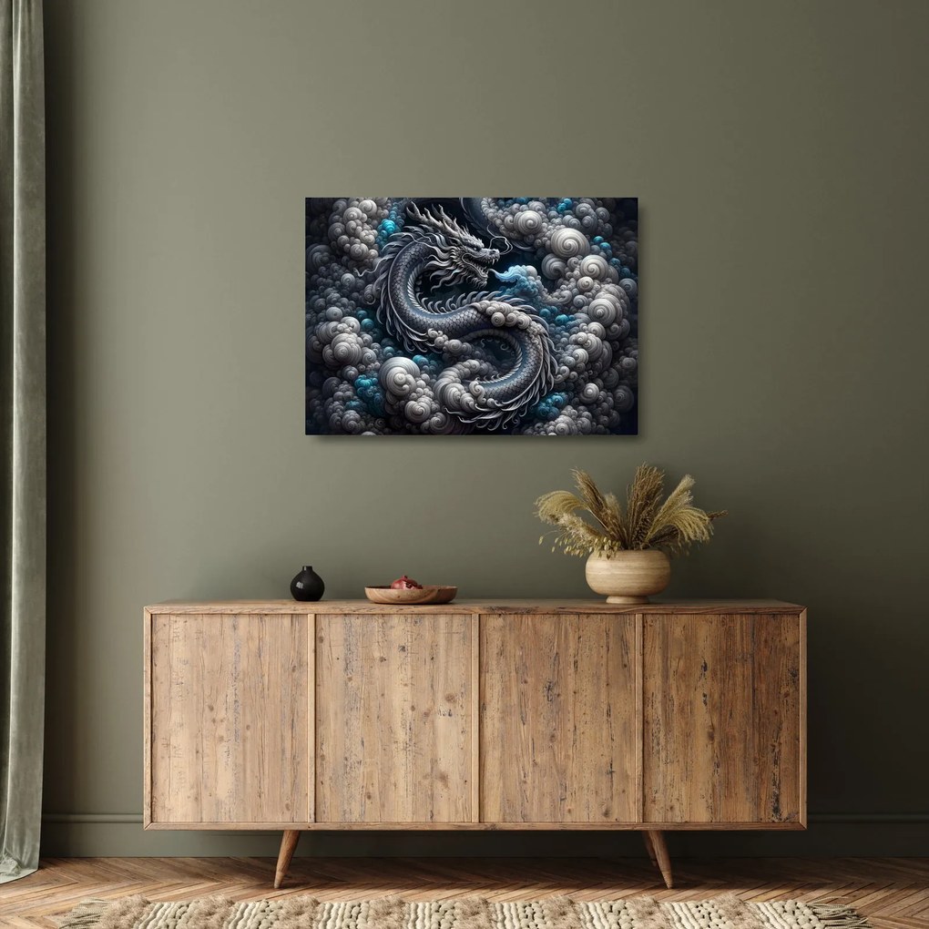 Üveg kép – Sárkány a füstben (70x50 cm)