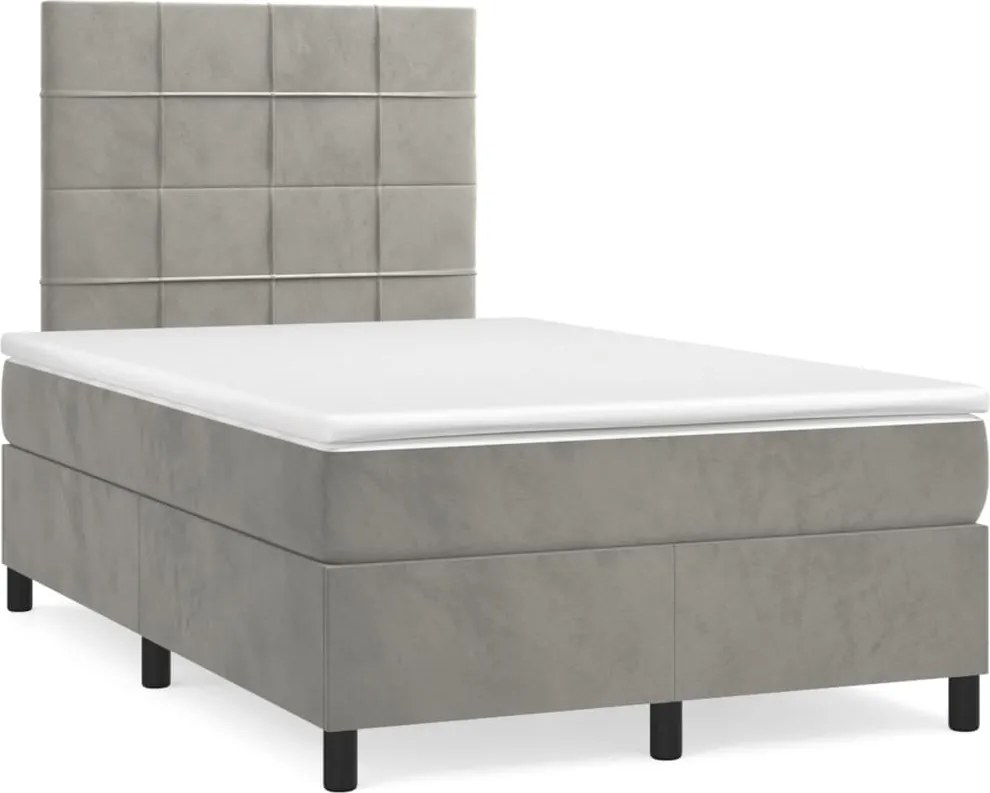 vidaXL világosszürke bársony rugós ágy matraccal 120 x 200 cm