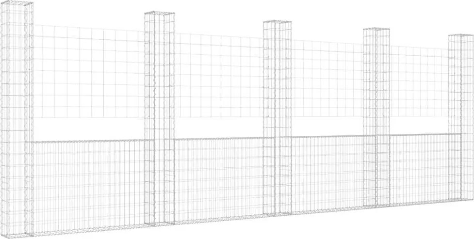 vidaXL U-alakú vas gabionkosár 5 oszloppal 500 x 20 x 200 cm