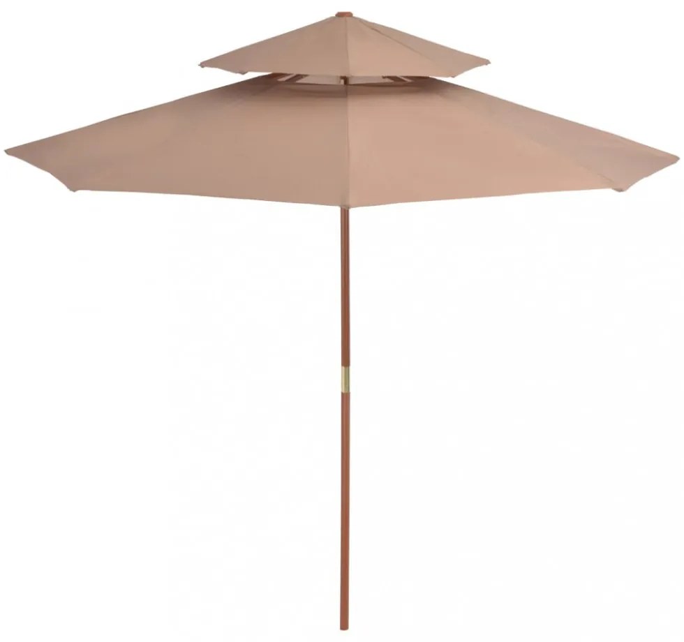 tópszínű kétszintes napernyő fa rúddal 270 cm