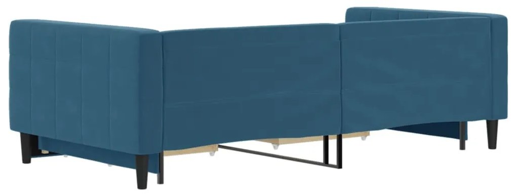 kék kihúzható bársony heverő fiókkal 100 x 200 cm