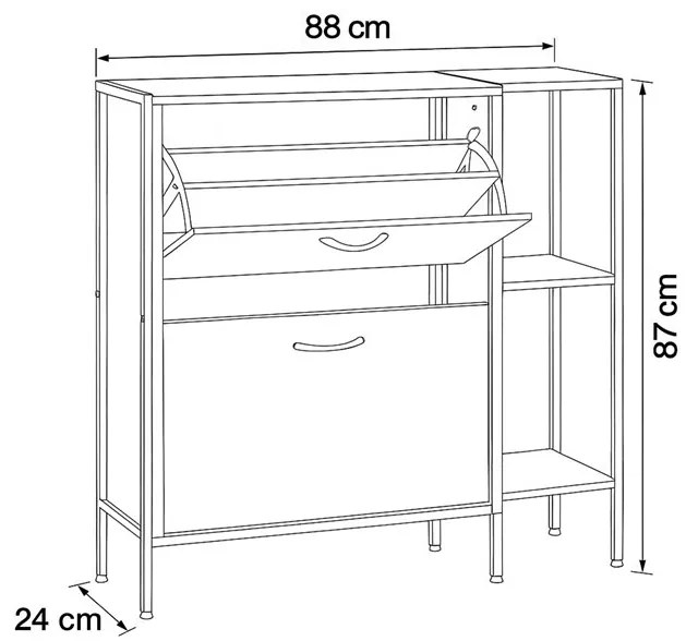 Cipősszekrény tölgy színben 2 rekesszel és polcokkal. Tartós MDF-ből