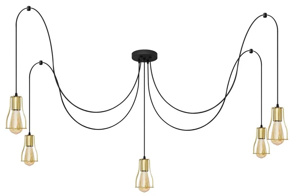 Csillár zsinóron TUBE LONG 5xE27/15W/230V fekete/arany