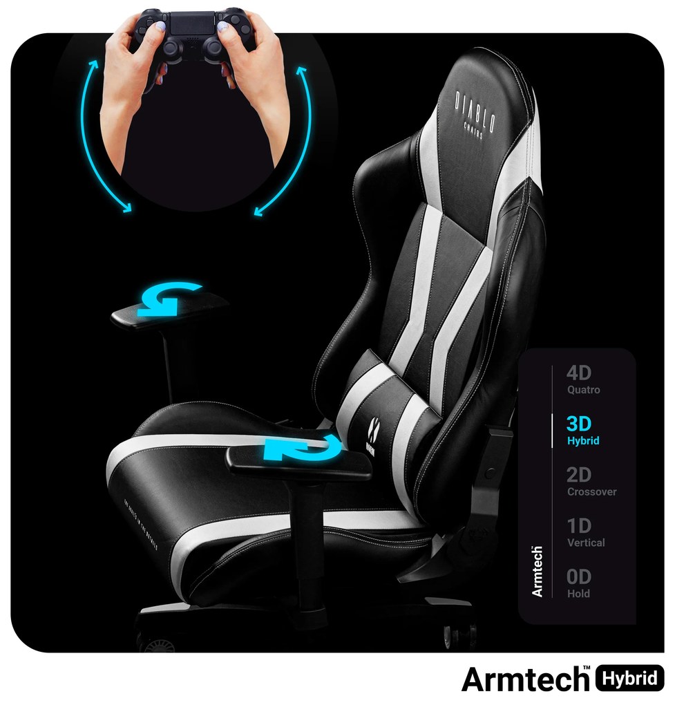 Gamer szék műbőr King Size, fekete-fehér: Diablo X-Horn 2.0