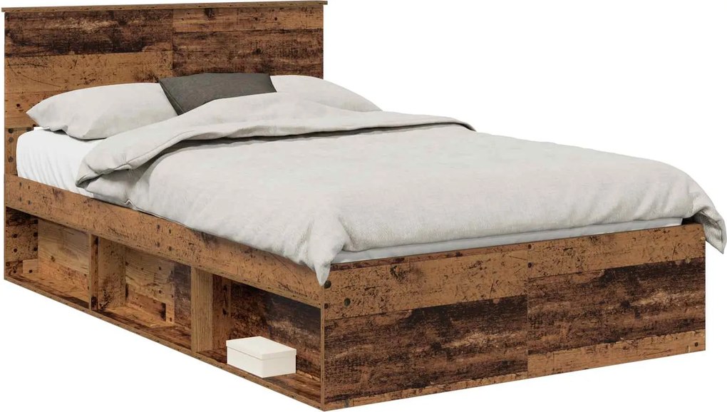 vidaXL Ágykeret fejtámlával Öreg fa 120 x 190 cm Tömör fenyőfa