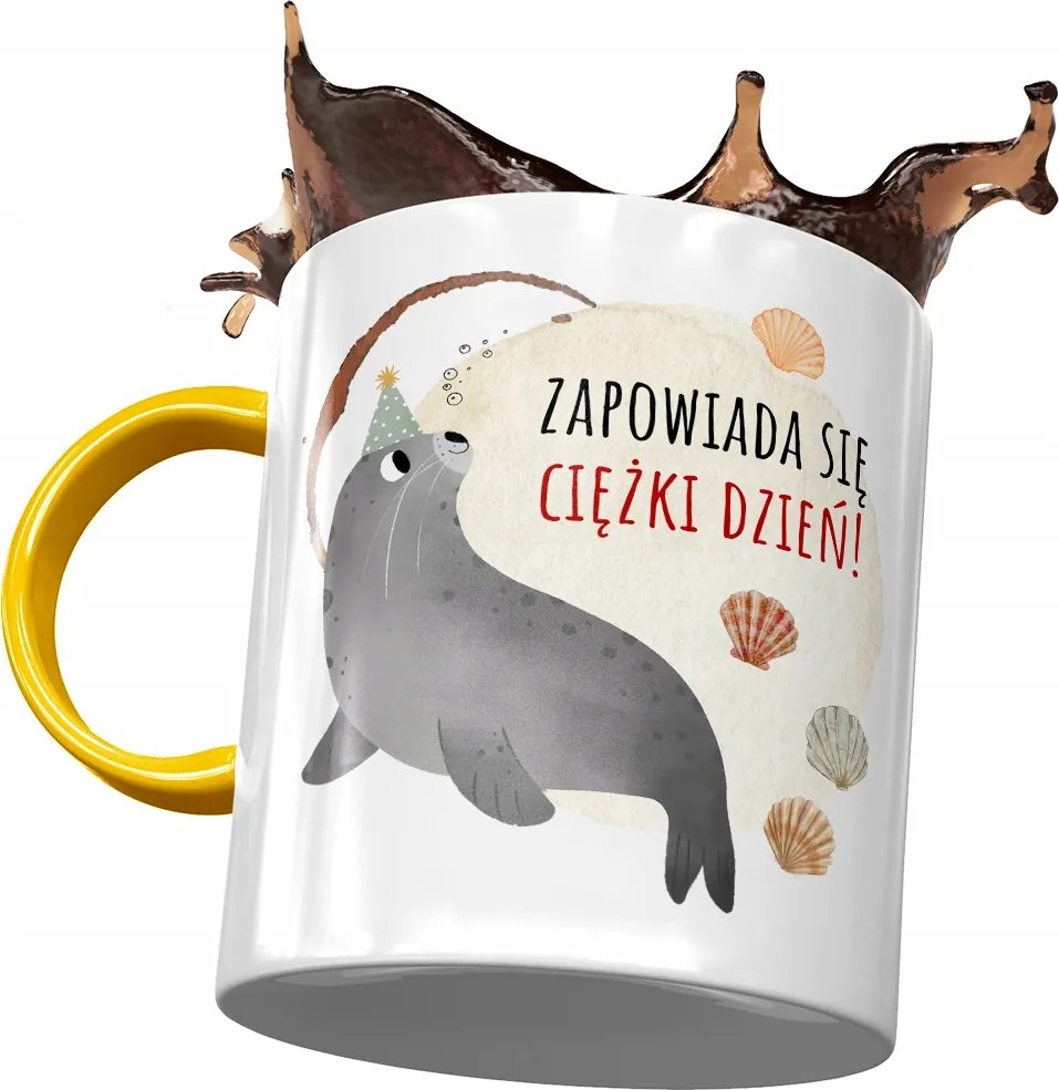 Sárga bögre pecséttel ajándékba fotónyomattal