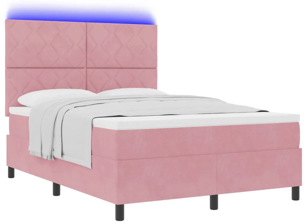 Boxspring Ágy Matraccal és LED Rózsaszín 160x200 cm Bársonyos