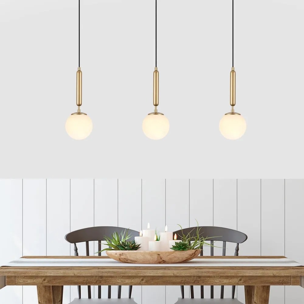 Fehér-sárgaréz színű függőlámpa üveg búrával ø 15 cm King – Opviq lights