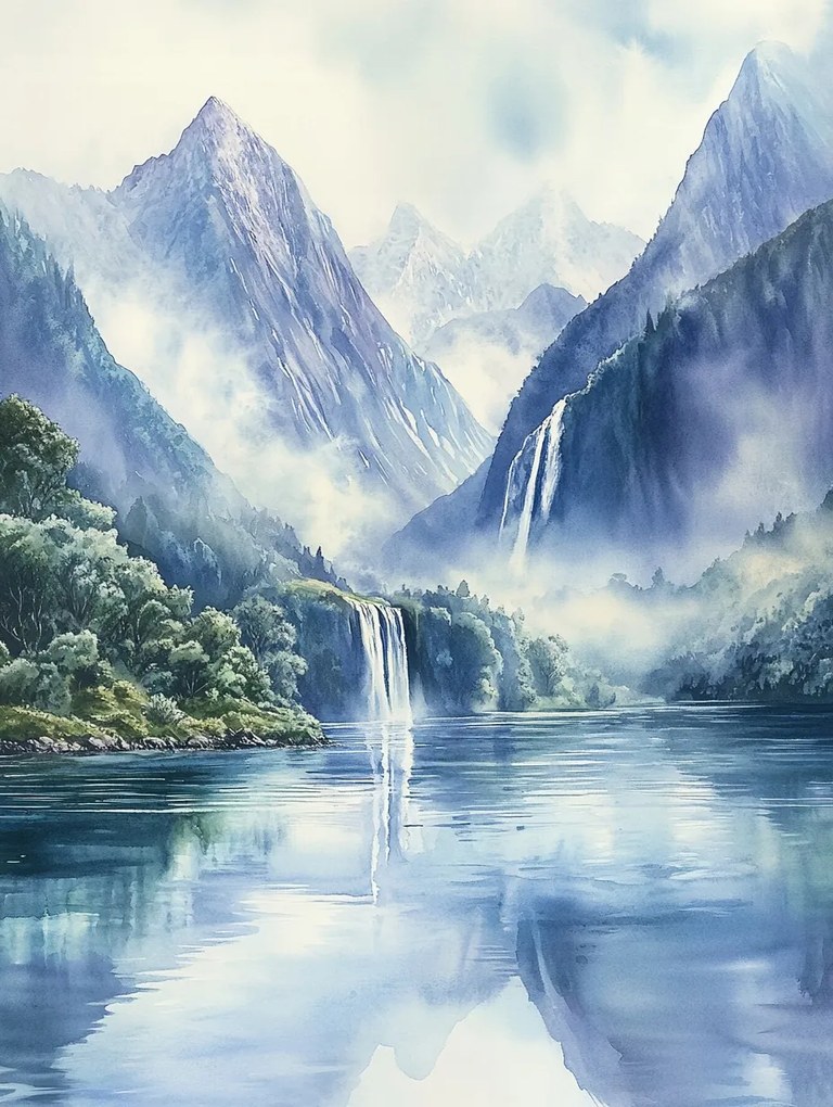 Vászonkép Canvas Tájkép Norvégia Fjord Hegyek Vízesés Tó 75x100