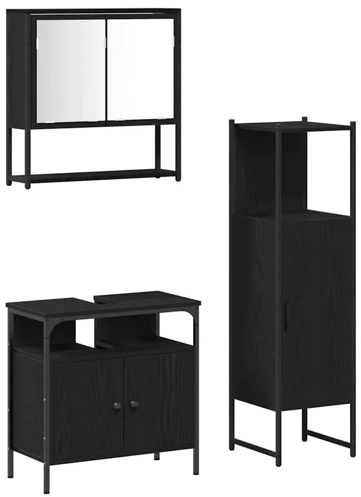 Fürdőszoba bútor szett 3 pcs Fekete 33 x 33 x 120.5 cm Faanyag