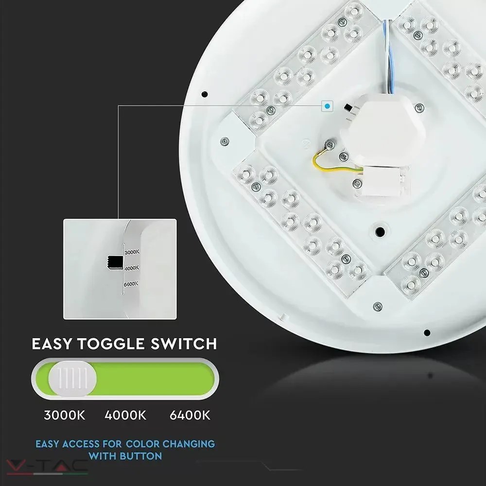 V-Tac 48 Cm 36W LED Csillogó Búrás Kör Mennyezeti Lámpa Állítható Színhőmérséklet -tel 3900 Lumen