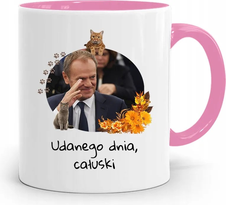 Donald Tusk Rózsaszín Bögre Platform Ajándék fényképes nyomtatással