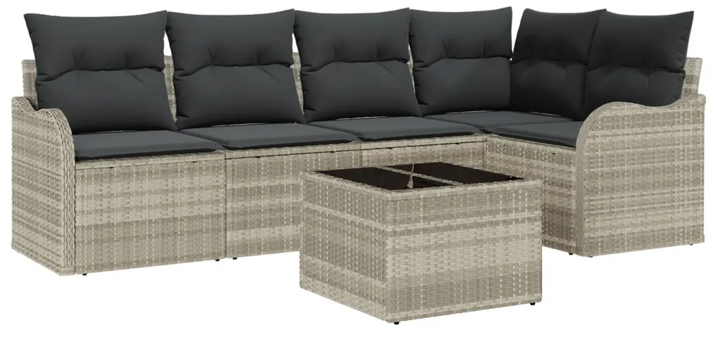 6 darabos kertibútor szett párnákkal szürke poly rattan, 2 személyes kertibútor párnákkal világosszürke poly rattan