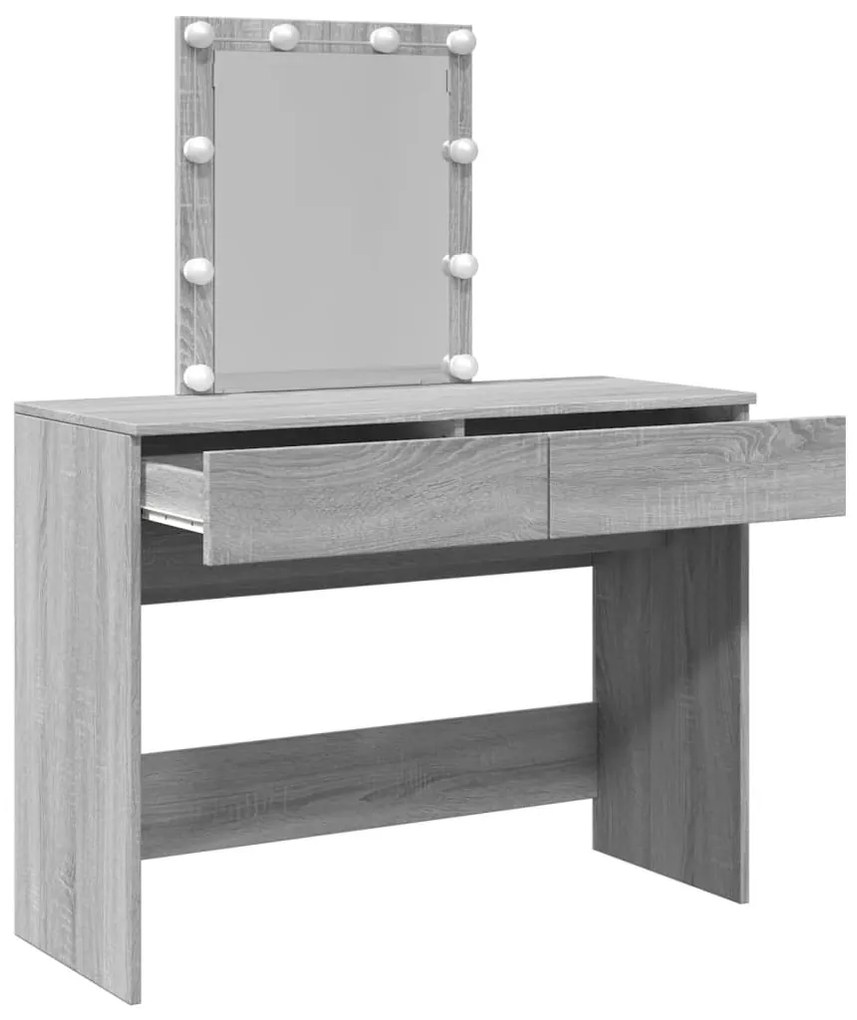 szürke sonoma színű fésülködőasztal LED-del 100 x 40 x 130 cm