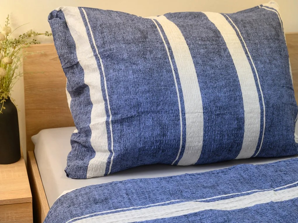 Krepp ágynemű Renforcé pamutból KÉK VONAL kék Ágyneműhuzat mérete: 70 x 90 cm | 140 x 200 cm