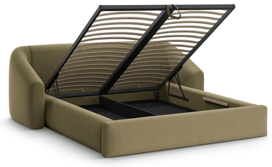 Zöld kárpitozott ágyneműtartós franciaágy ágyráccsal 160x200 cm Campi – Cosmopolitan Design