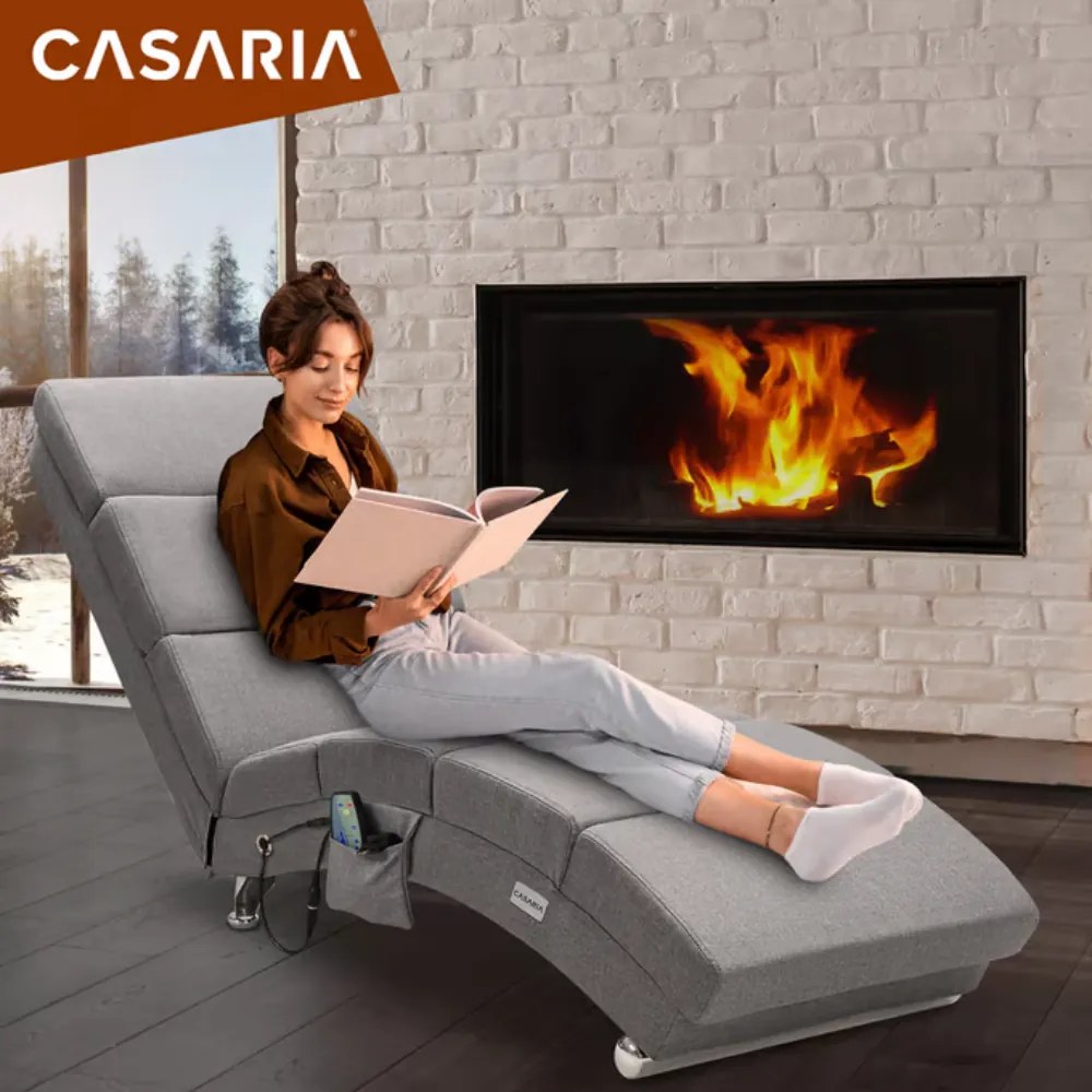 LONDON nyugágy masszázs- és fűtőfunkcióval, 186×55×89cm, szürke Casaria