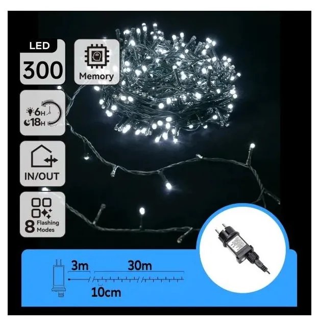 Aigostar - LED kültéri karácsonyi fényfüzér 300xLED/3,6W/230V 30m IP44 hideg fehér