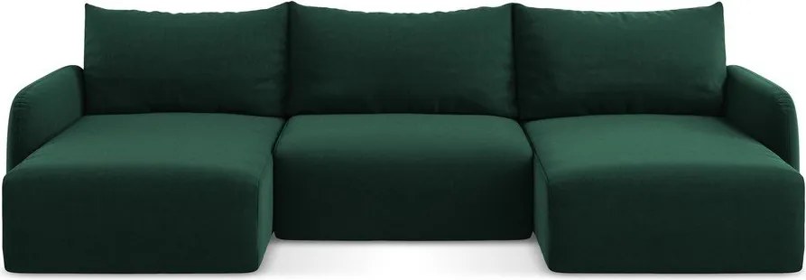 Sötétzöld bársony kinyitható-tárolóhelyes sarokkanapé (U alakú) Kalena – Makamii