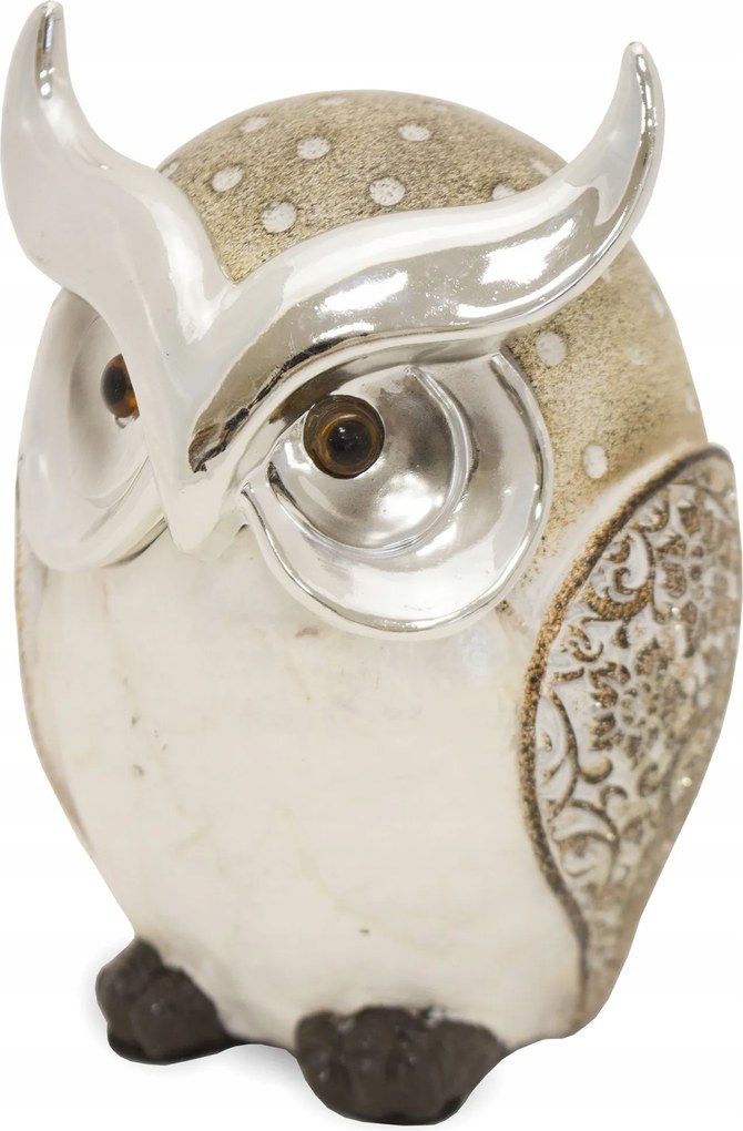 Dekorációs figura Bagoly ezüst-bézs glamour dekoráció lakberendezés